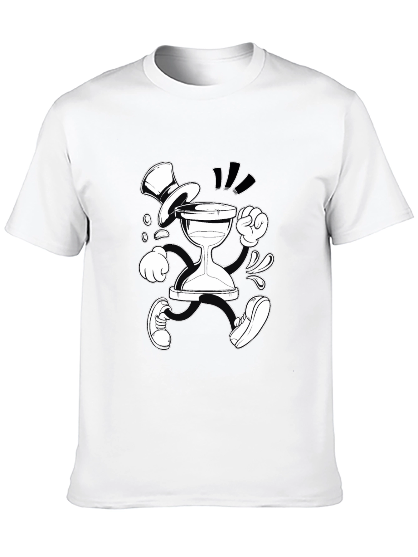 Cartoon Hourglass Character Graphic Tee - Black