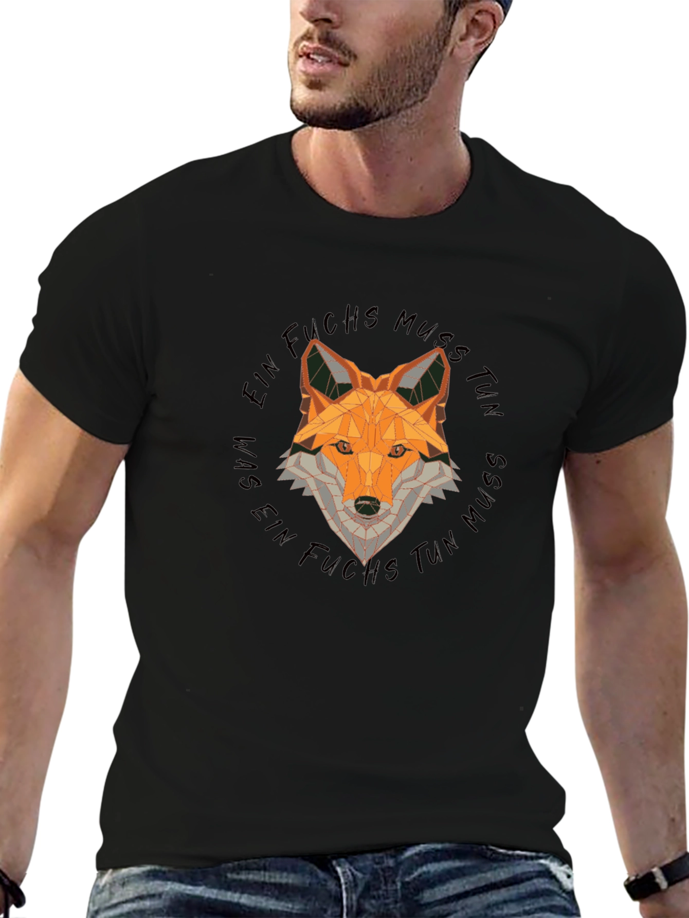 Geometric Fox Graphic Tee - Unisex Black T-Shirt
