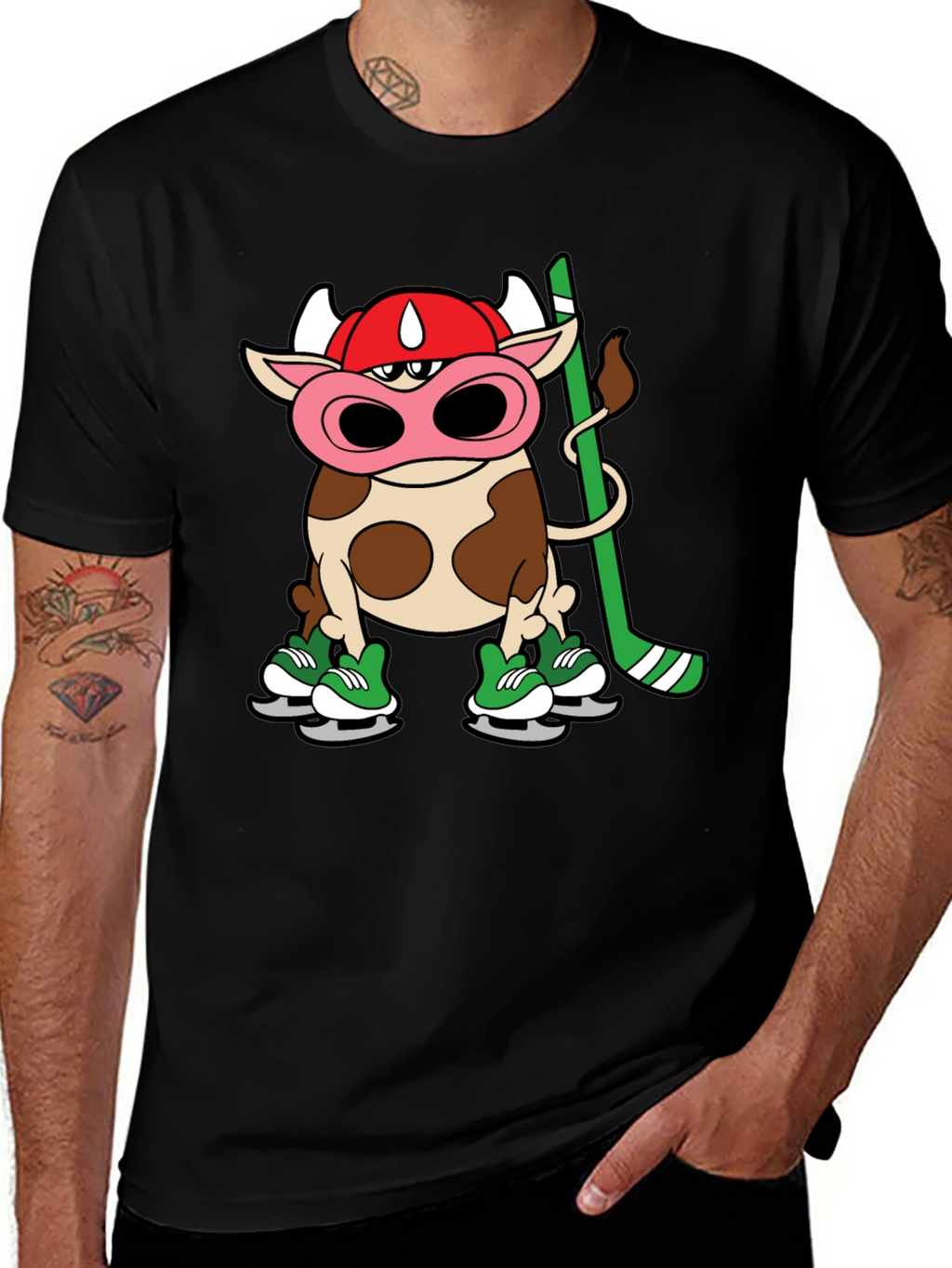 Hockey Cow T-Shirt - Unique Cartoon Tee