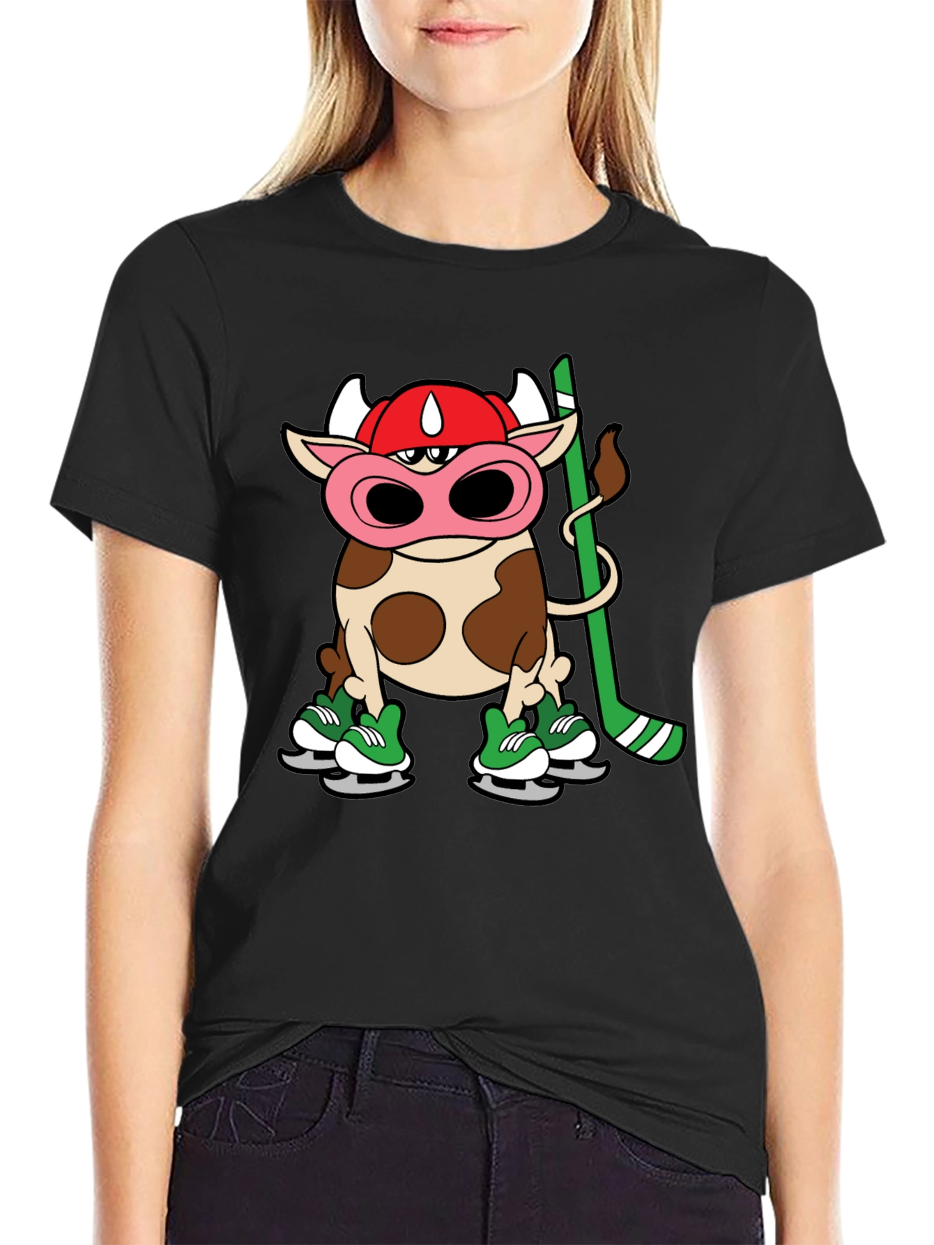 Hockey Cow T-Shirt - Unique Cartoon Tee