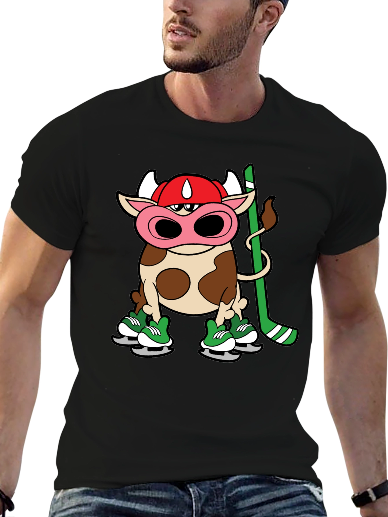 Hockey Cow T-Shirt - Unique Cartoon Tee