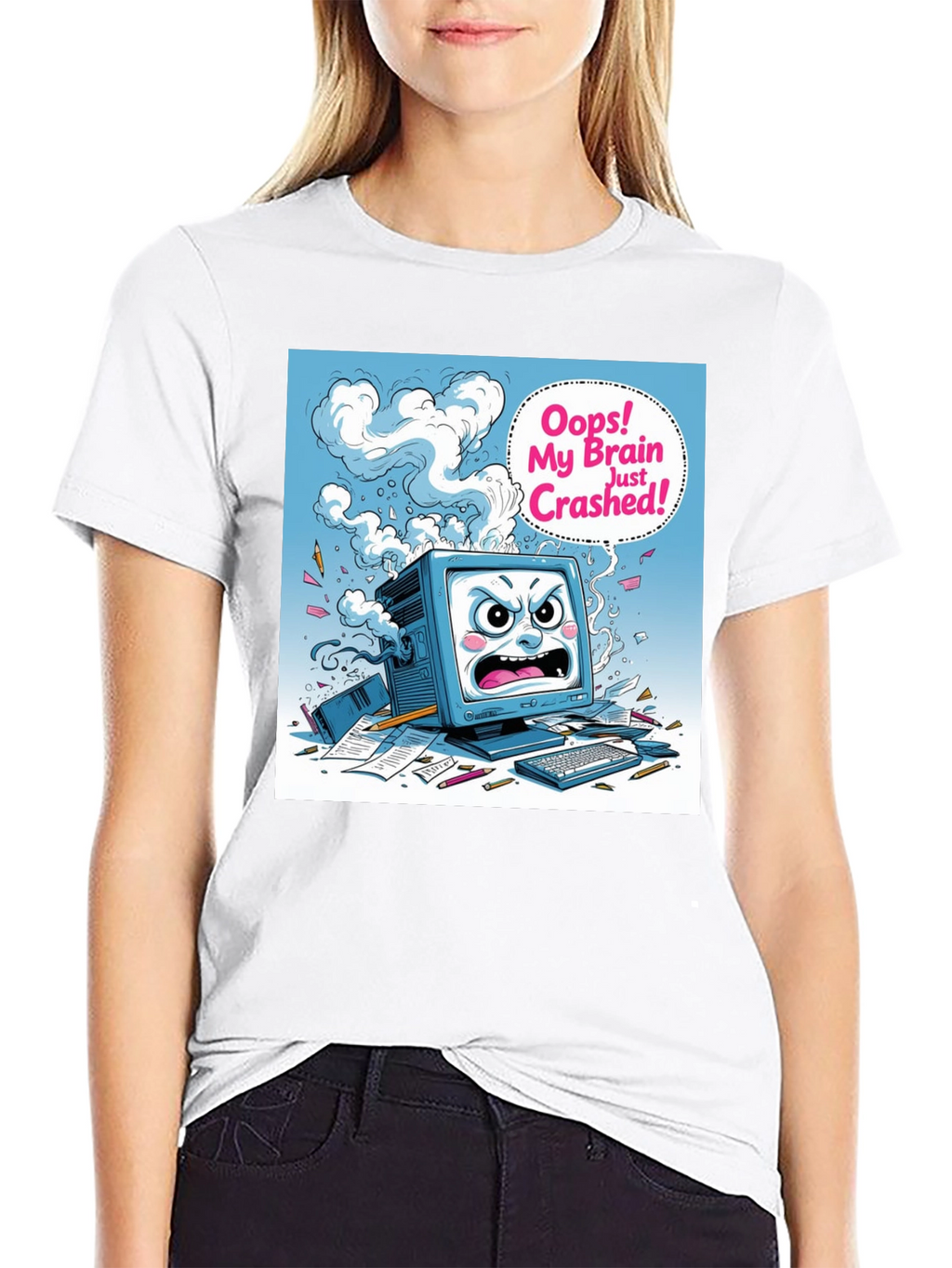 Brain Crashed Graphic Tee - Funny Computer Humor