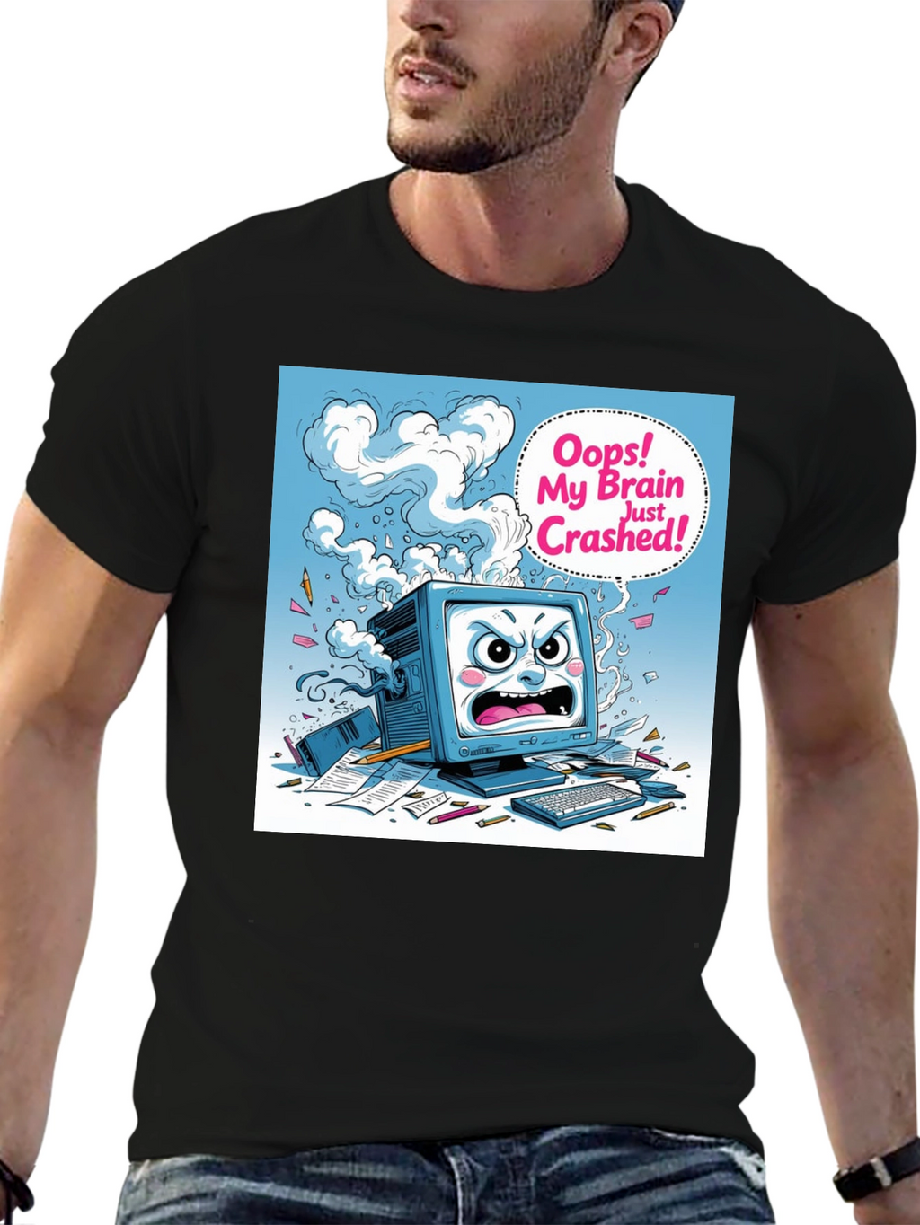 Brain Crashed Graphic Tee - Funny Computer Humor
