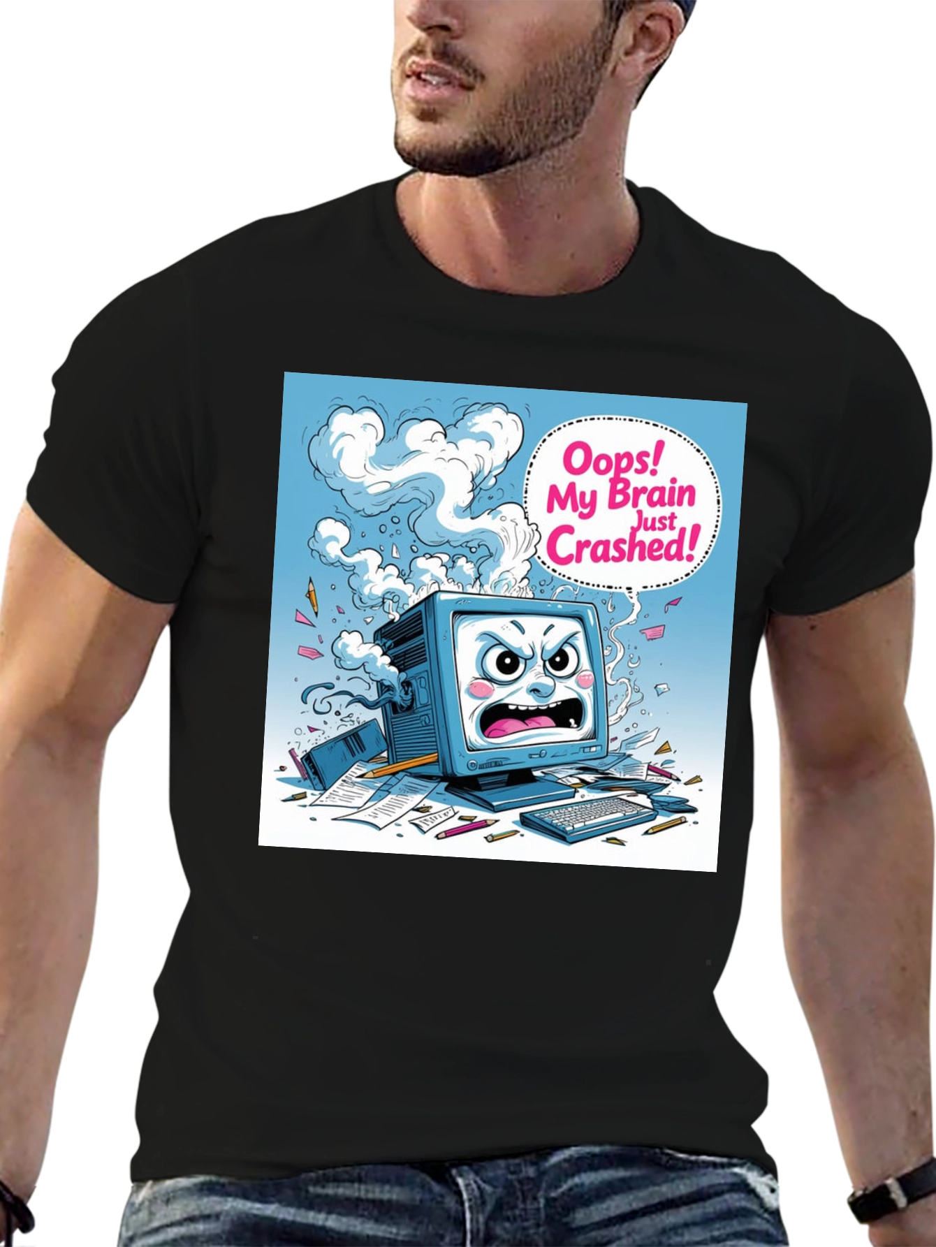 Brain Crashed Graphic Tee - Funny Computer Humor