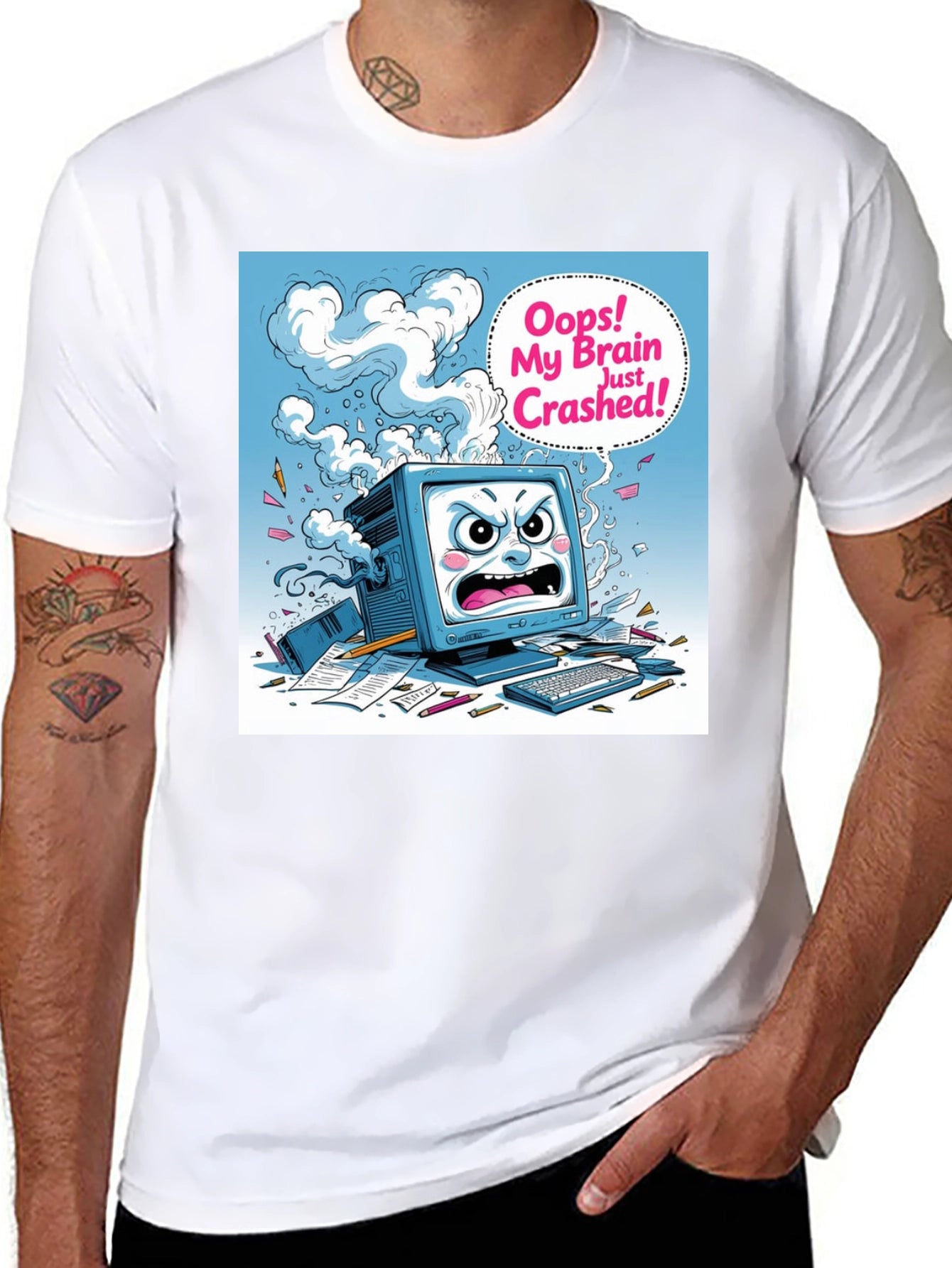 Brain Crashed Graphic Tee - Funny Computer Humor