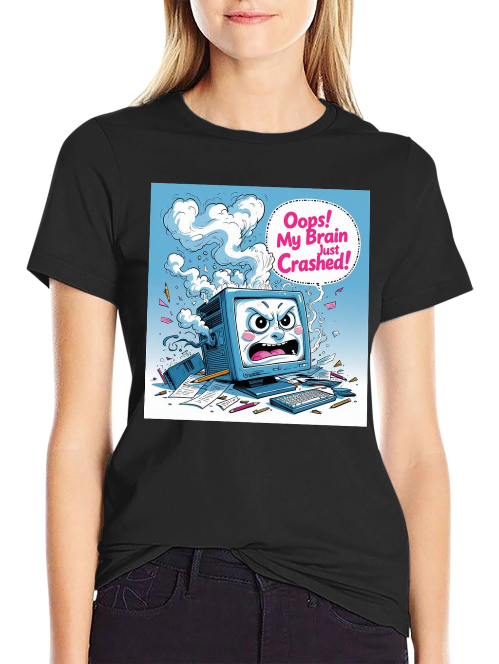 Brain Crashed Graphic Tee - Funny Computer Humor