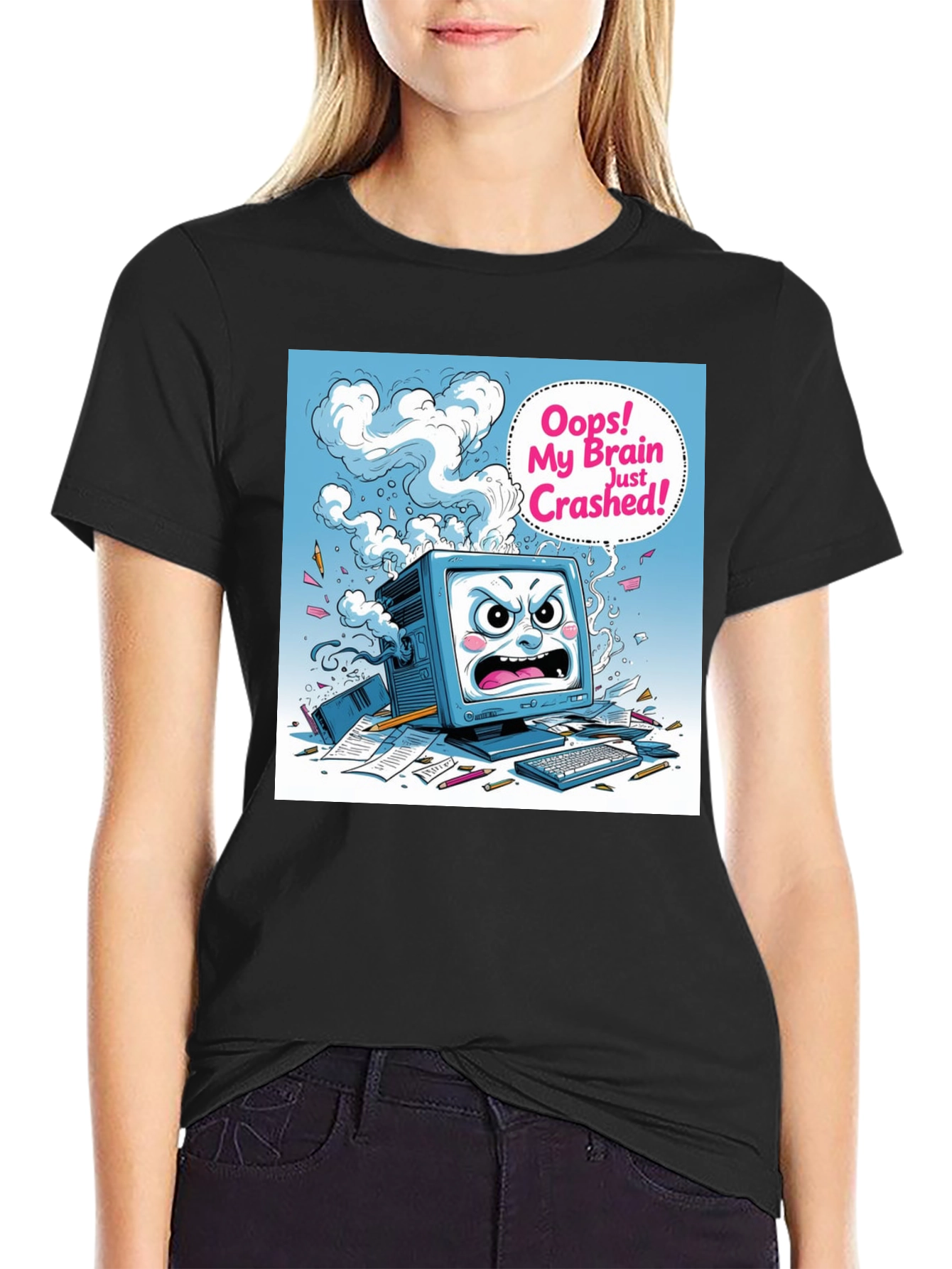Brain Crashed Graphic Tee - Funny Computer Humor