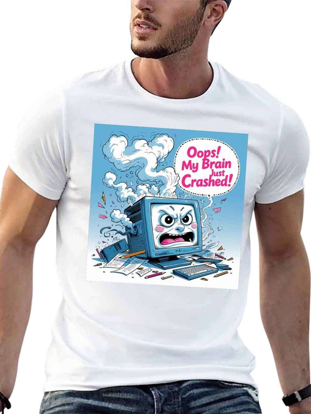 Brain Crashed Graphic Tee - Funny Computer Humor