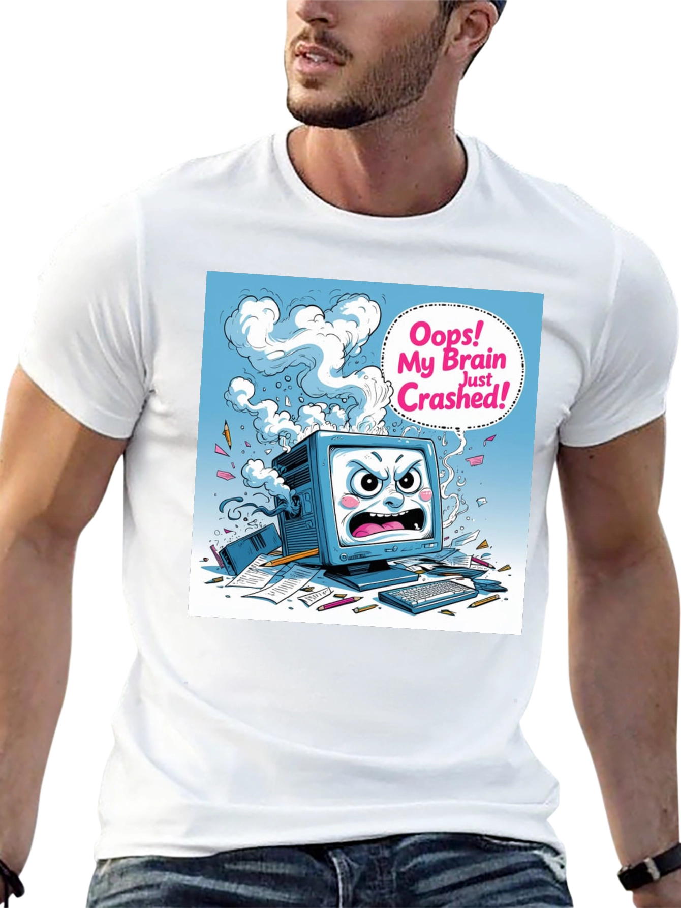 Brain Crashed Graphic Tee - Funny Computer Humor