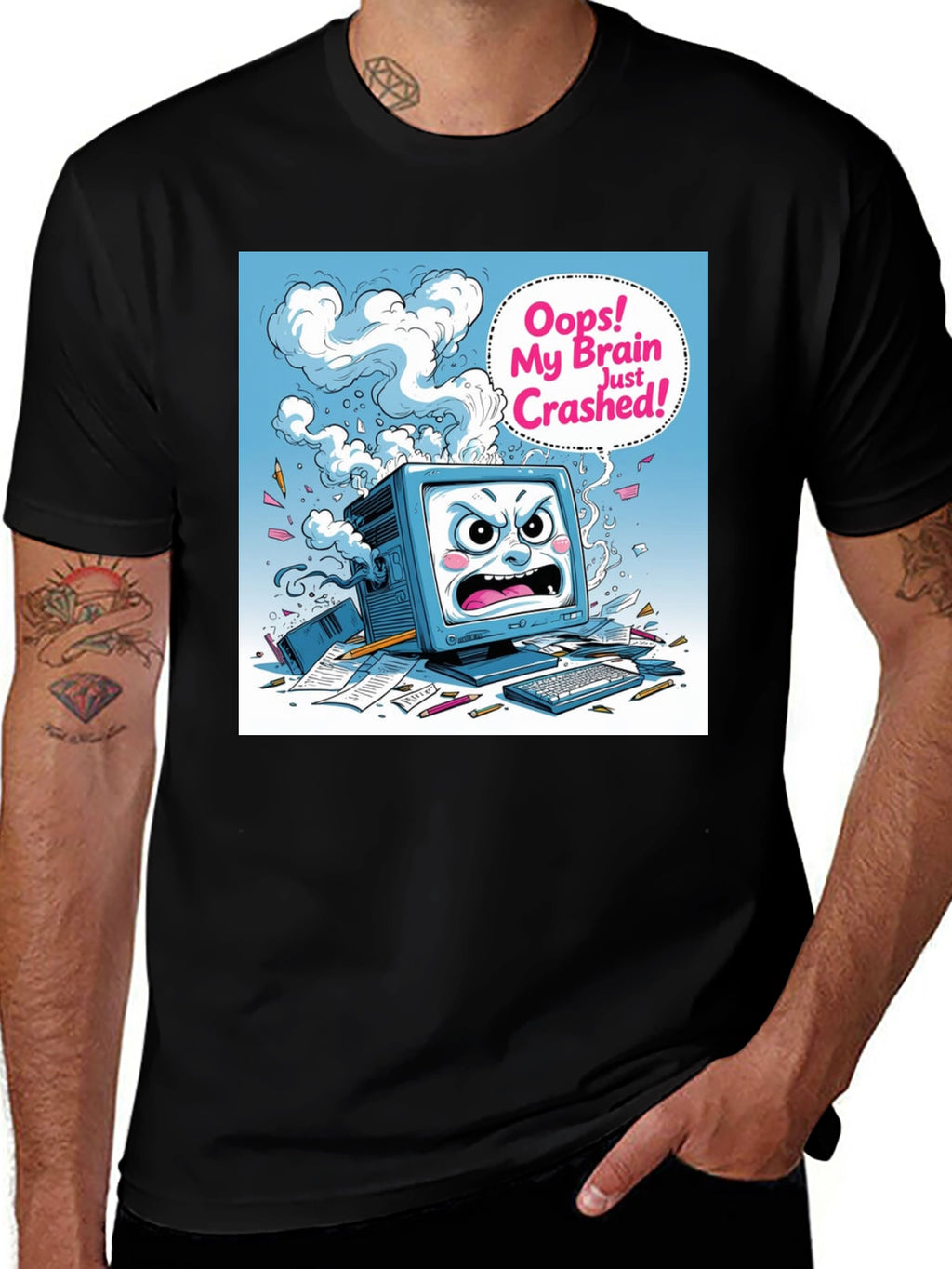 Brain Crashed Graphic Tee - Funny Computer Humor
