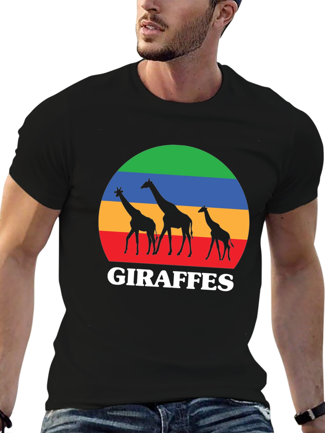 Giraffes Sunset Black T-Shirt