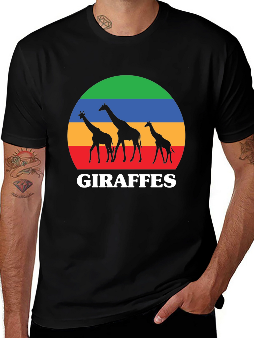 Giraffes Sunset Black T-Shirt