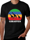 Giraffes Sunset Black T-Shirt