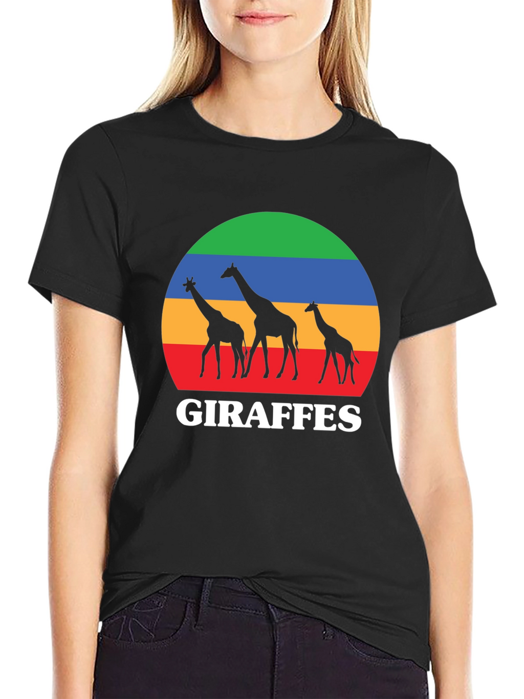 Giraffes Sunset Black T-Shirt