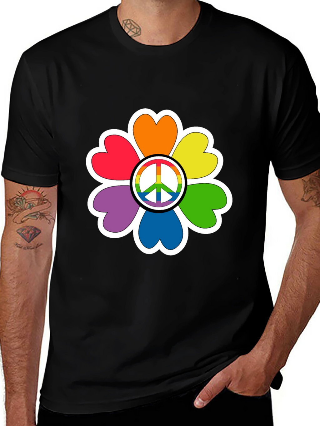Rainbow Peace Sign Flower T-Shirt