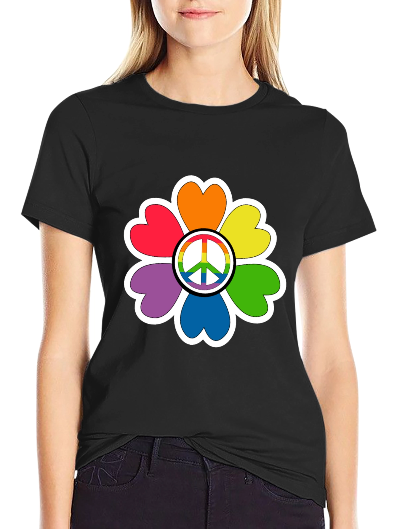 Rainbow Peace Sign Flower T-Shirt