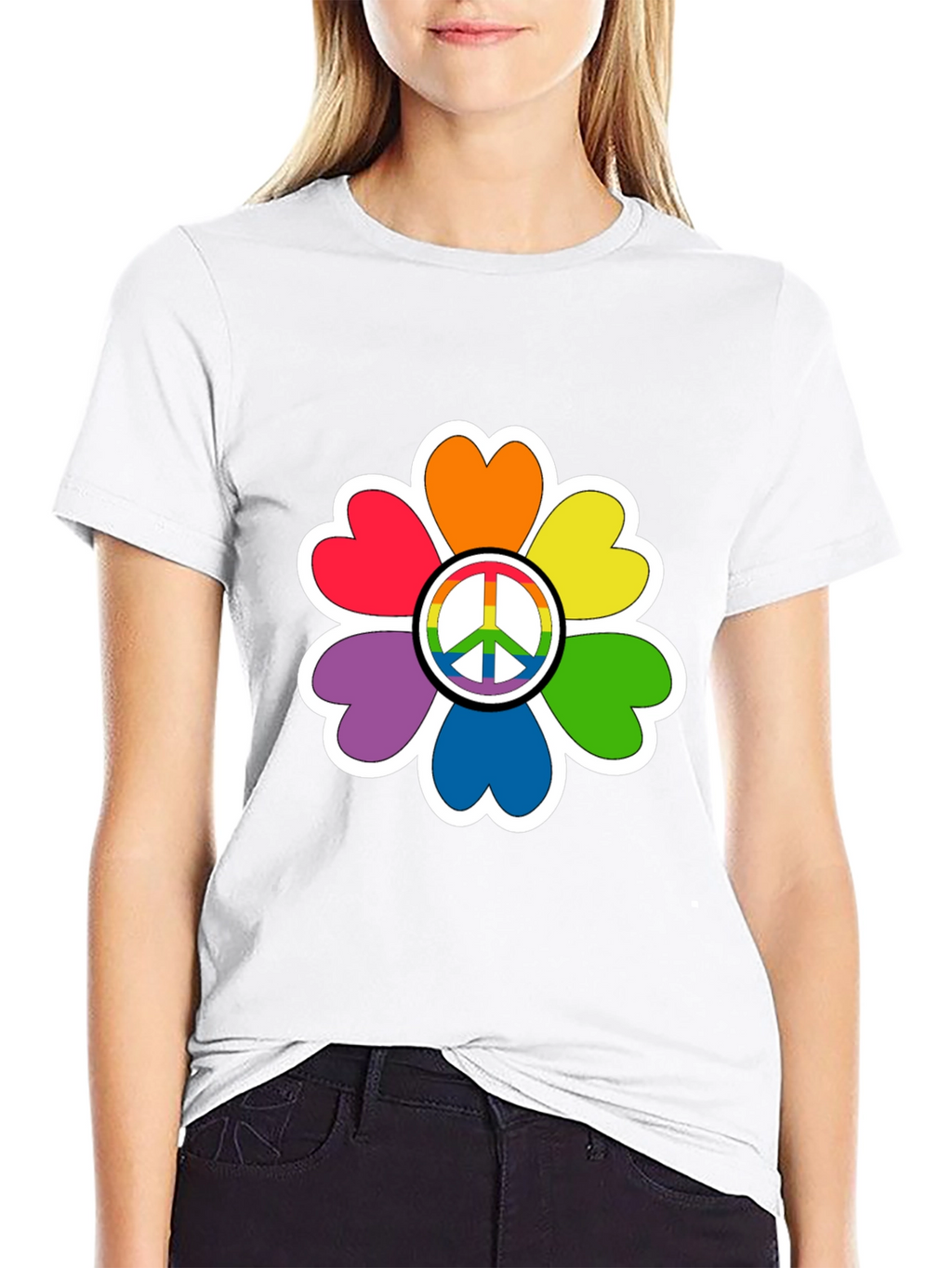 Rainbow Peace Sign Flower T-Shirt