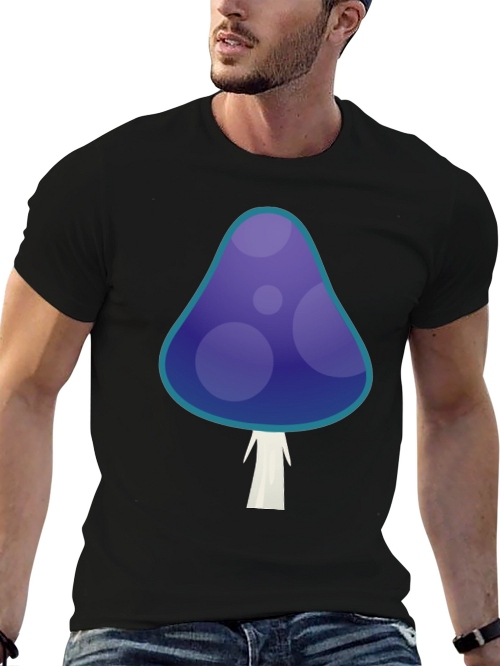 Funky Mushroom Graphic T-Shirt - Black Cotton Tee