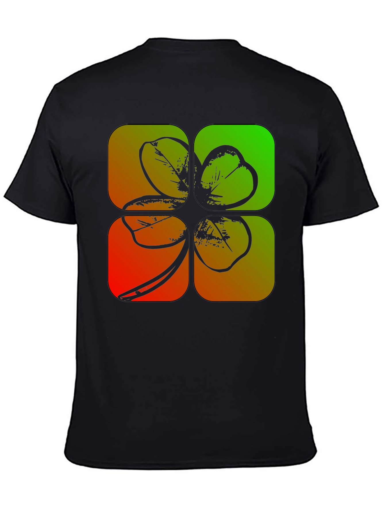 Lucky Four-Leaf Clover Graphic Black T-Shirt