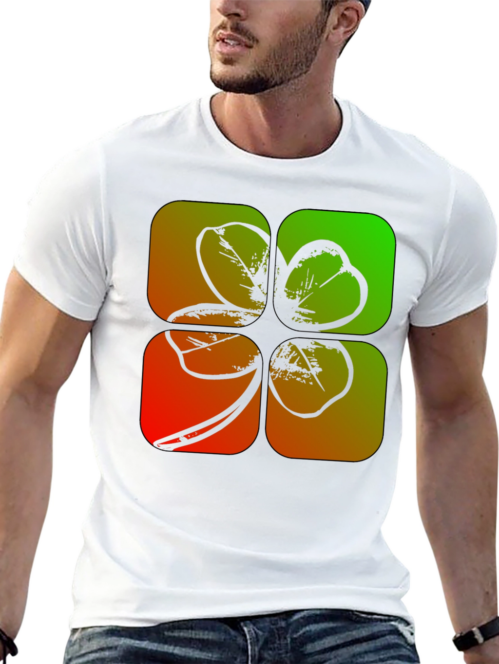 Lucky Four-Leaf Clover Graphic Black T-Shirt