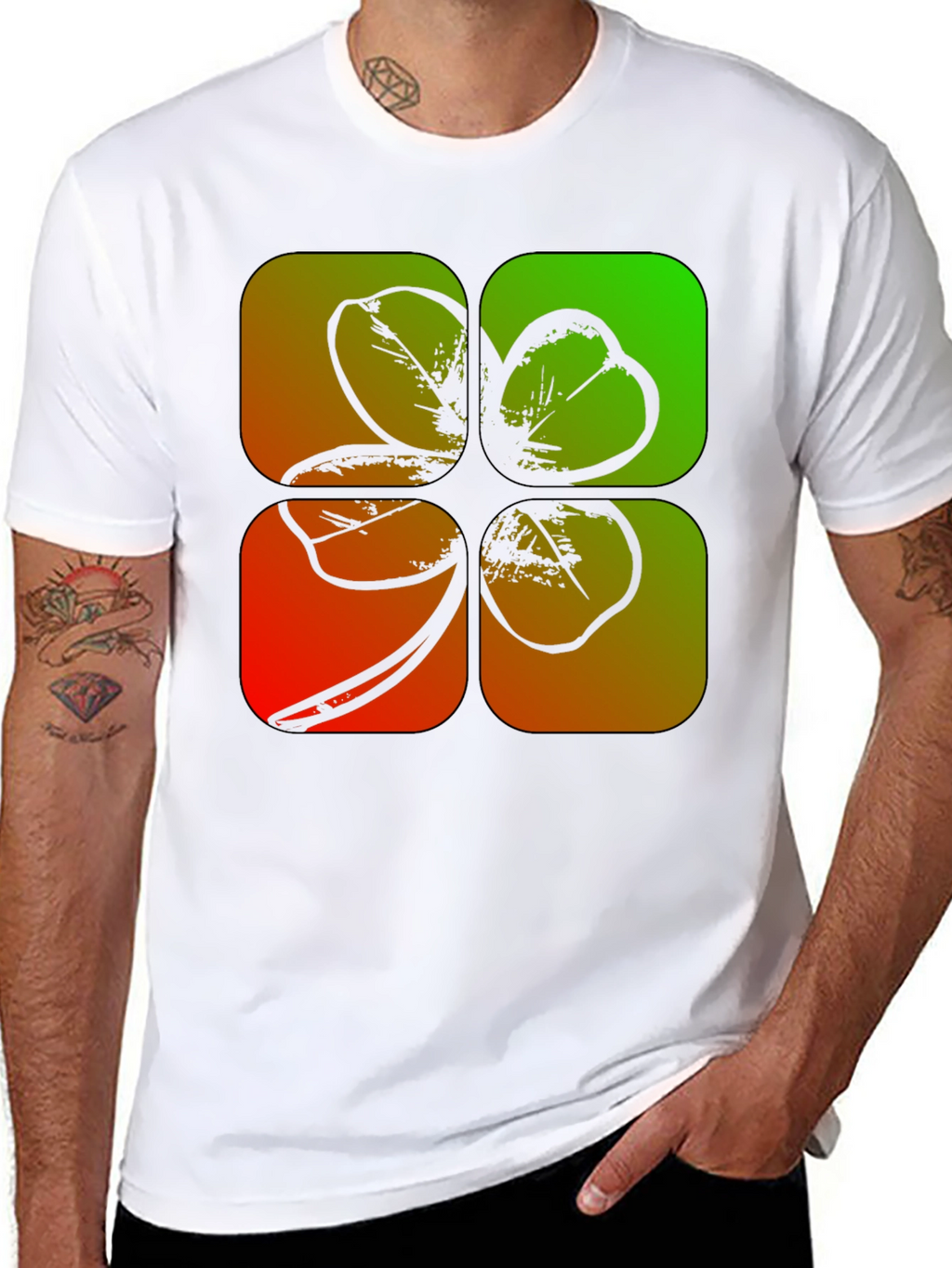 Lucky Four-Leaf Clover Graphic Black T-Shirt
