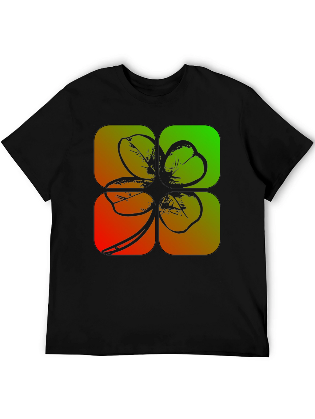 Lucky Four-Leaf Clover Graphic Black T-Shirt