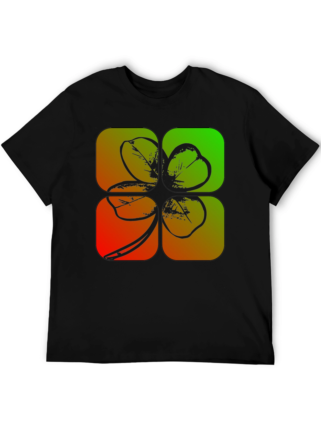 Lucky Four-Leaf Clover Graphic Black T-Shirt