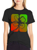 Lucky Four-Leaf Clover Graphic Black T-Shirt