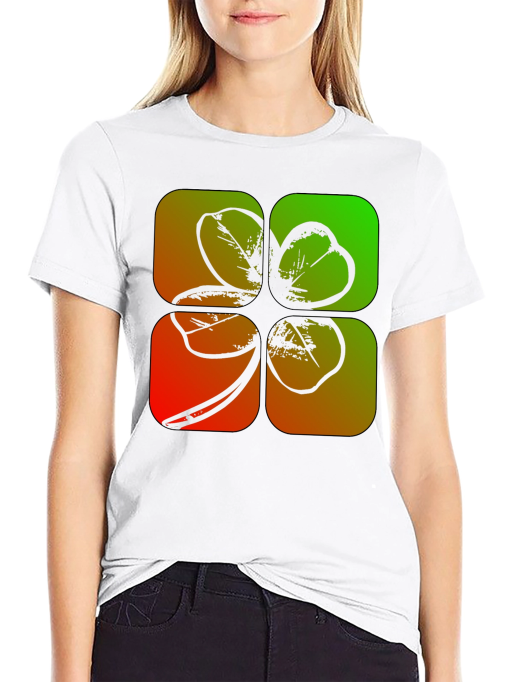 Lucky Four-Leaf Clover Graphic Black T-Shirt