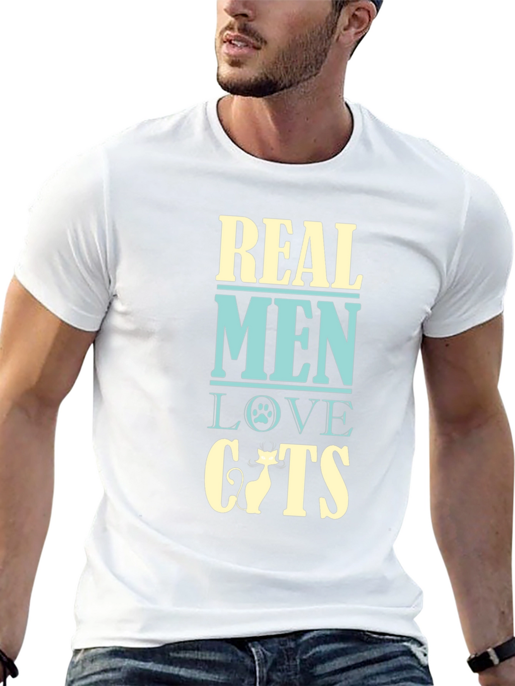 Real Men Love Cats T-Shirt - Black Cotton Tee