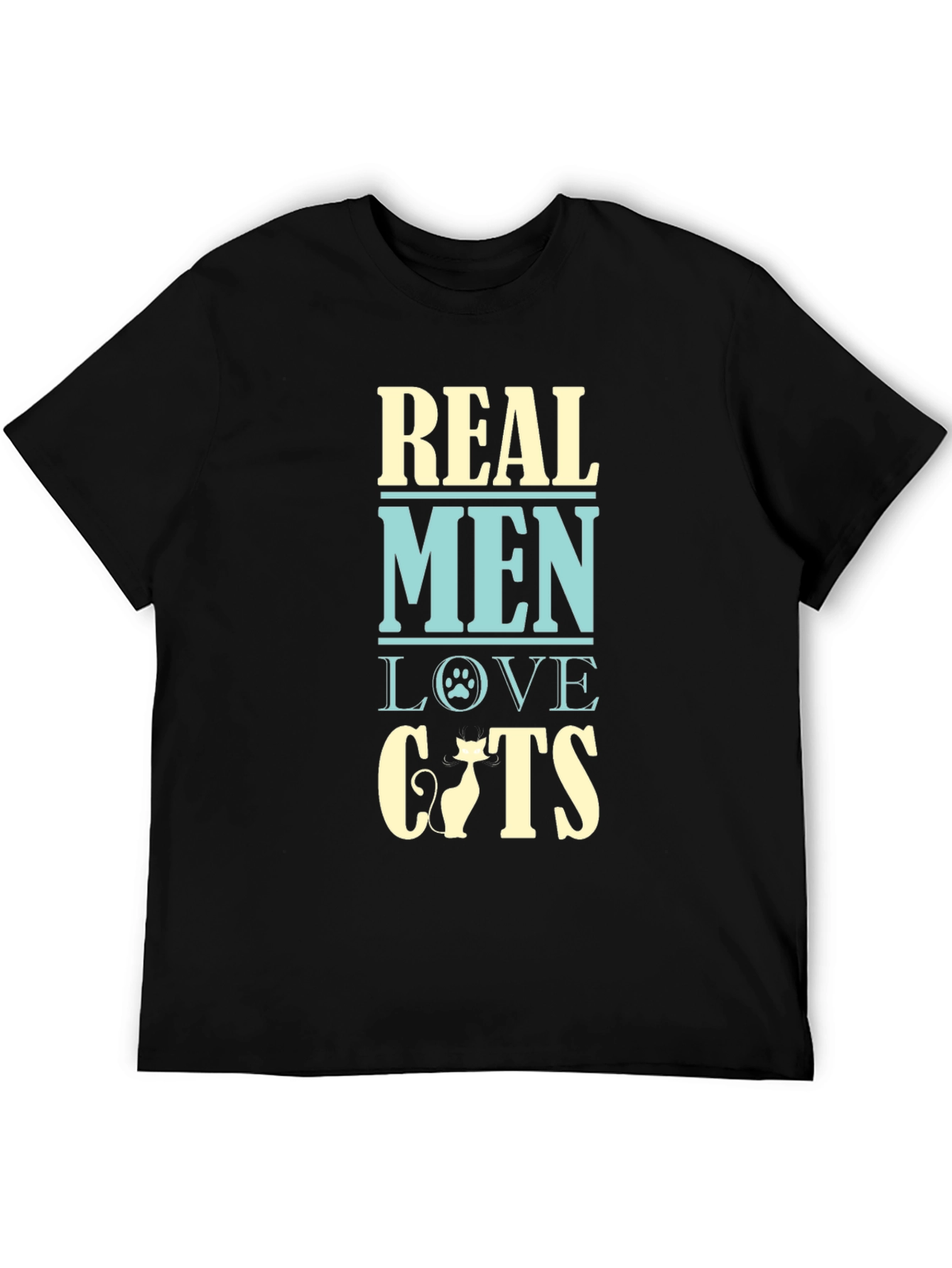Real Men Love Cats T-Shirt - Black Cotton Tee