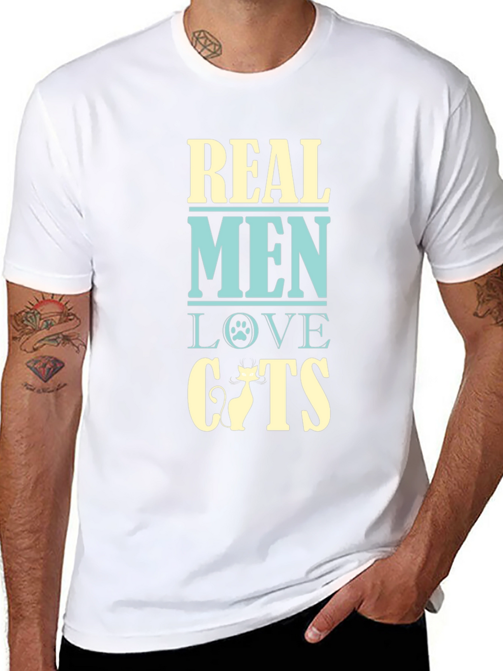 Real Men Love Cats T-Shirt - Black Cotton Tee