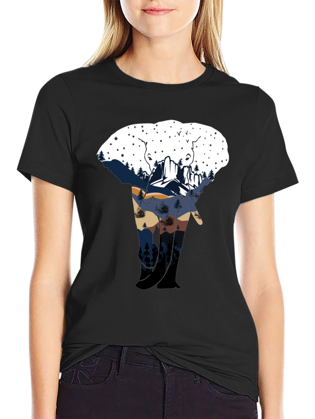 Elephant Silhouette Mountain Graphic Tee