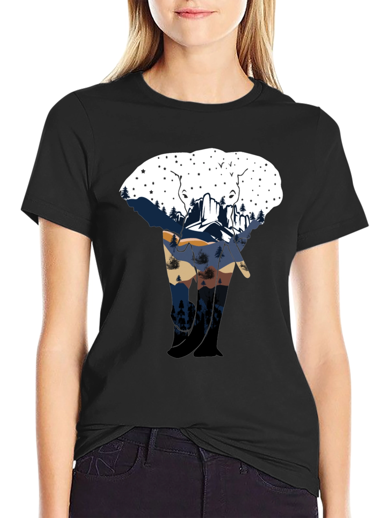 Elephant Silhouette Mountain Graphic Tee
