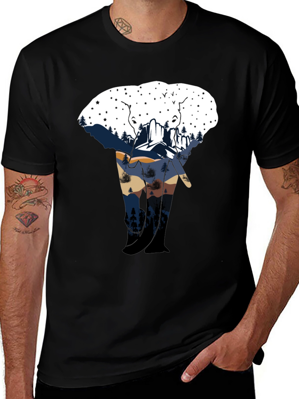 Elephant Silhouette Mountain Graphic Tee