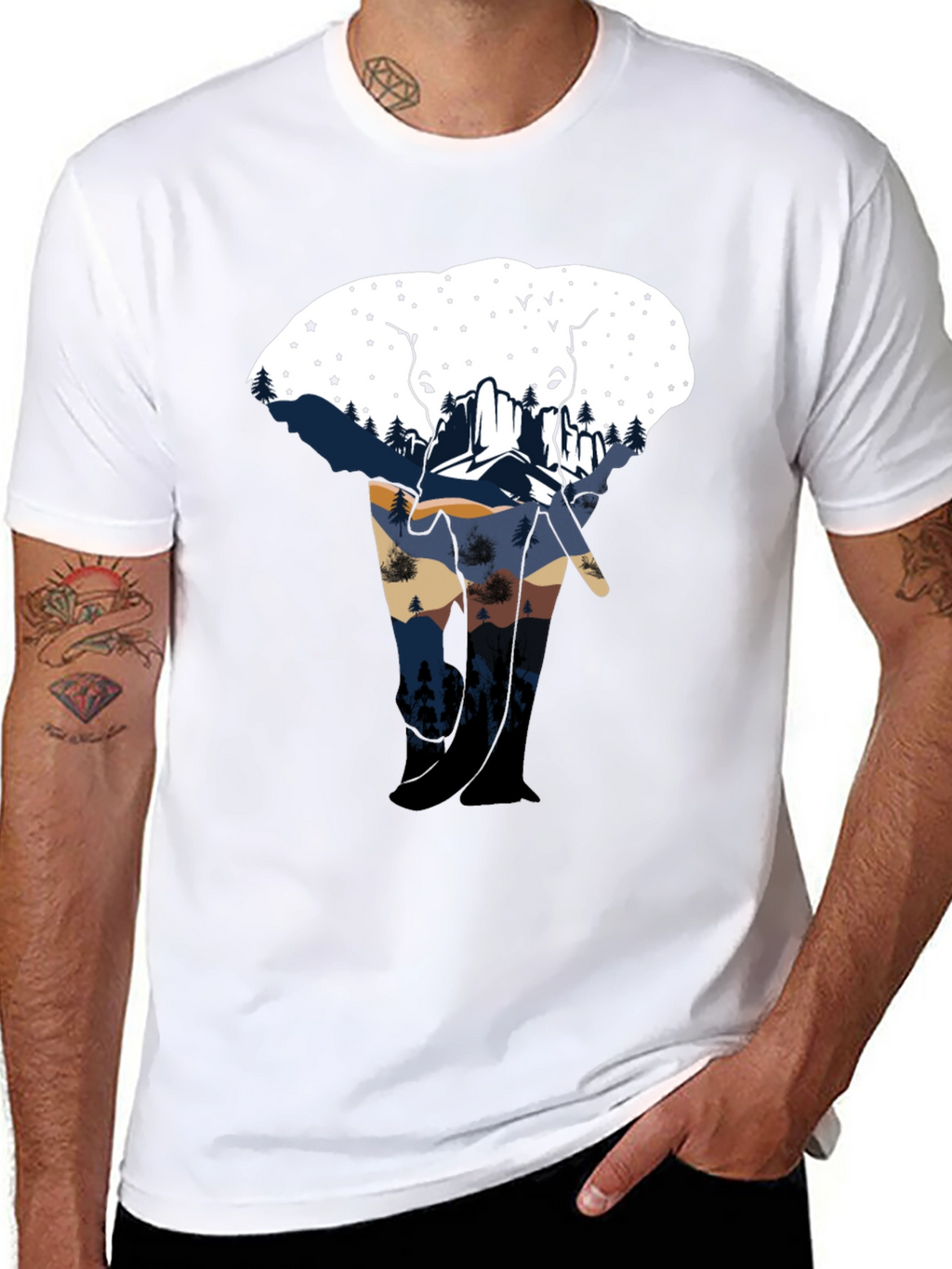 Elephant Silhouette Mountain Graphic Tee