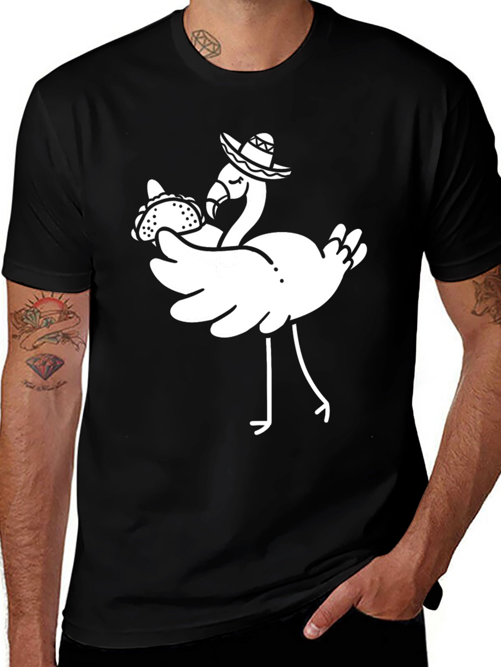 Flamingo Taco Sombrero Graphic Tee - Black
