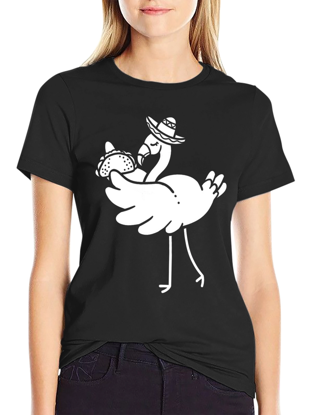 Flamingo Taco Sombrero Graphic Tee - Black