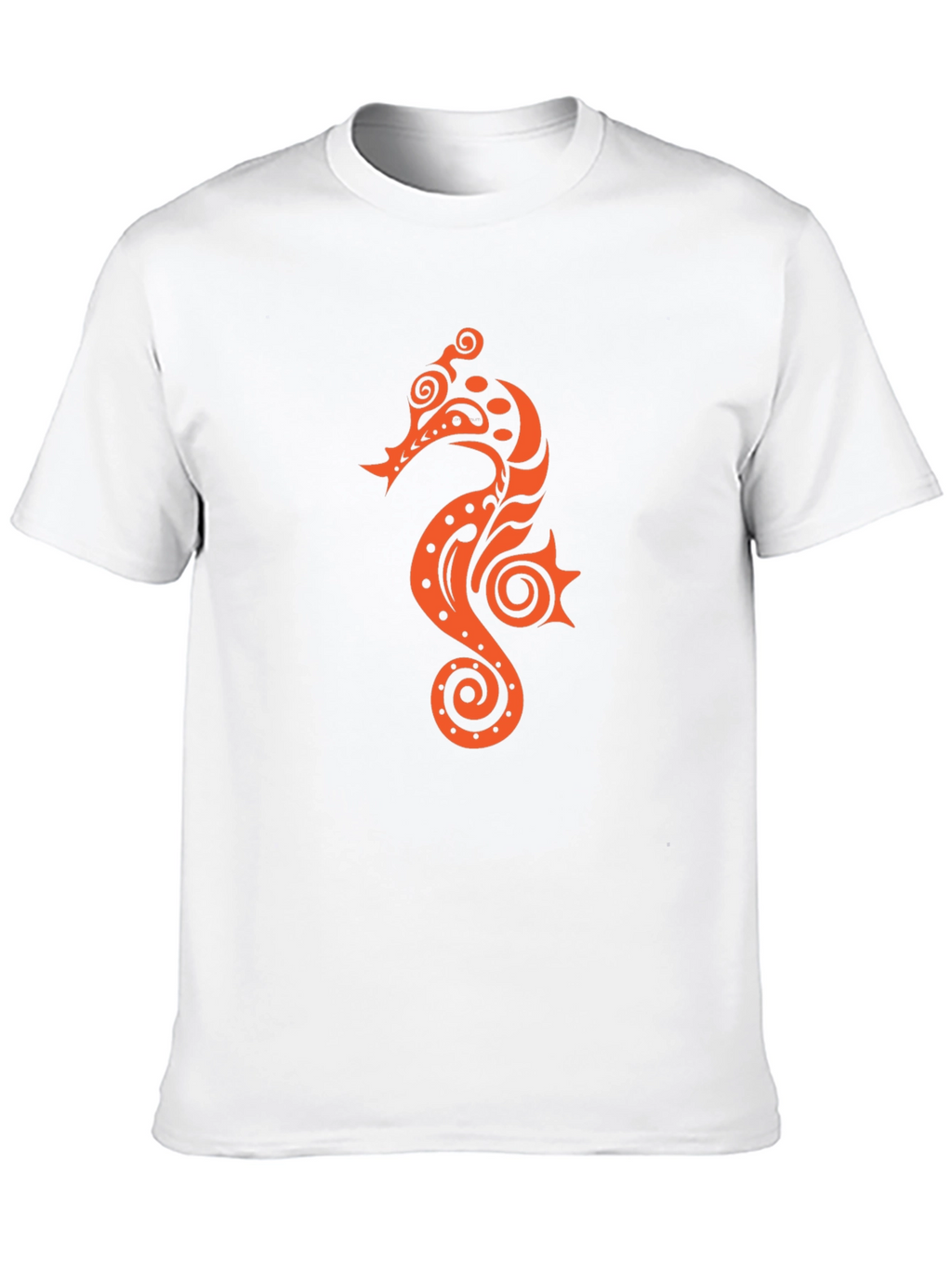 Black T-shirt with Orange Seahorse Design