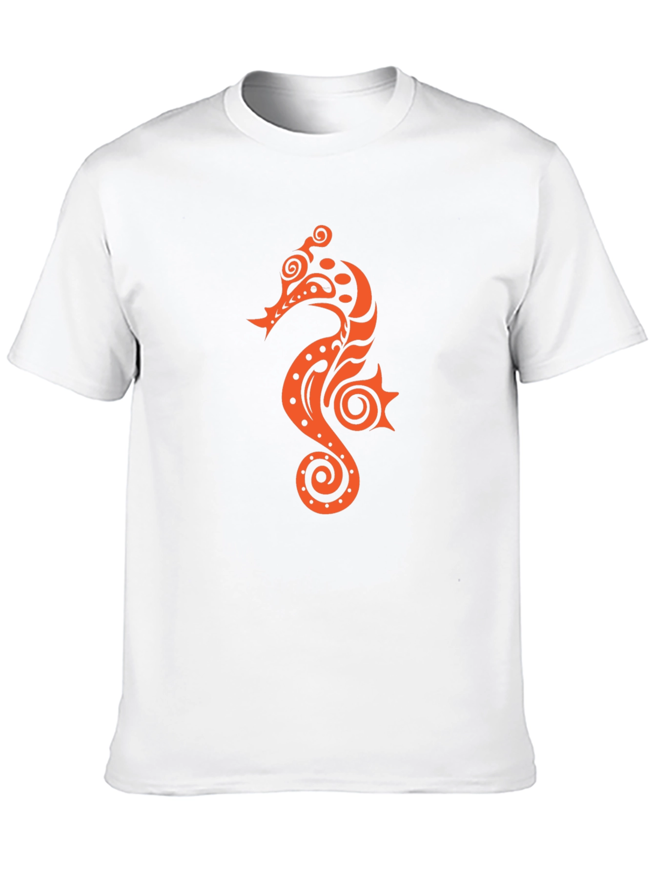 Black T-shirt with Orange Seahorse Design