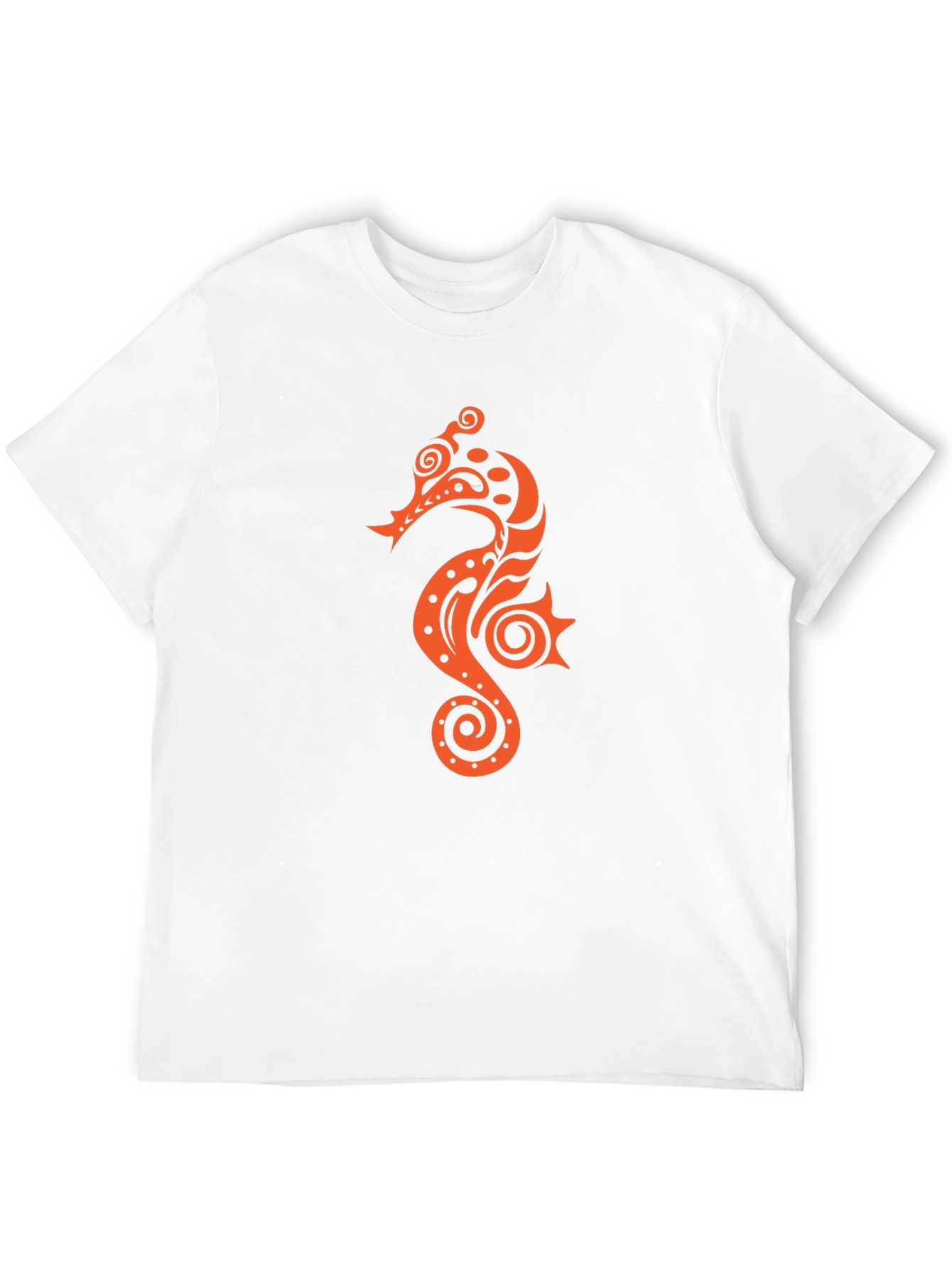 Black T-shirt with Orange Seahorse Design
