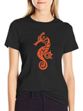 Black T-shirt with Orange Seahorse Design