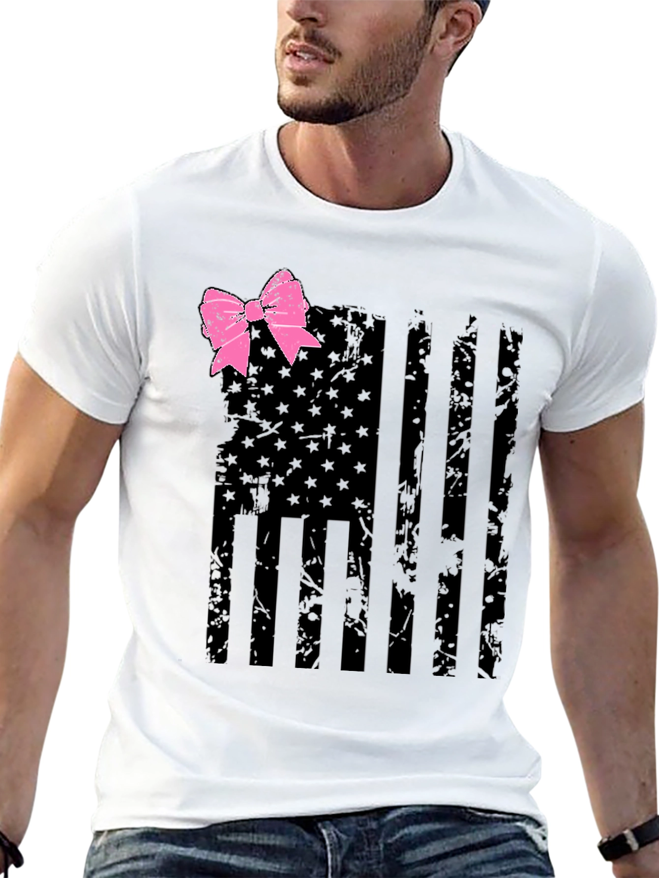 American Flag Breast Cancer Awareness T-Shirt