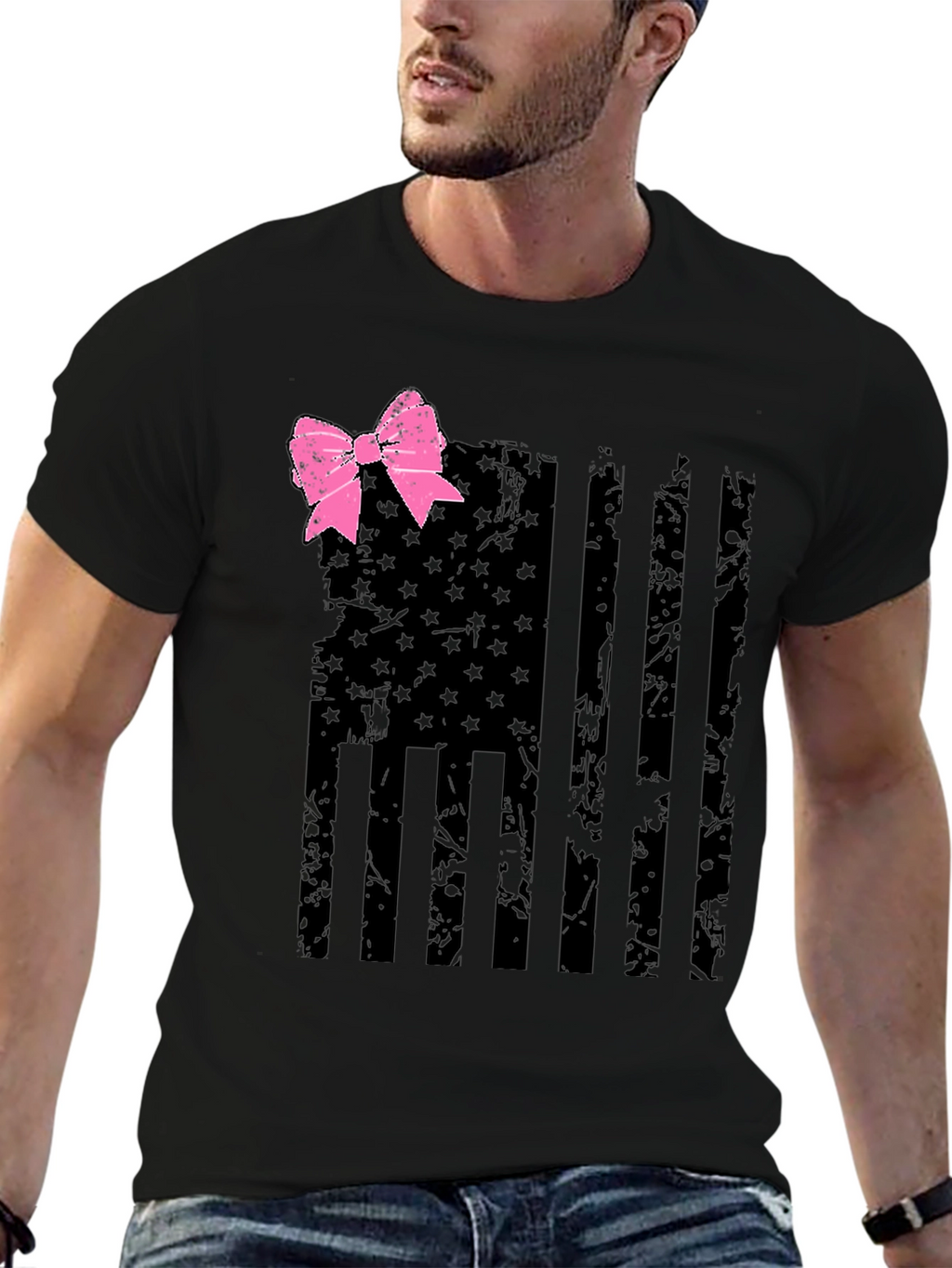 American Flag Breast Cancer Awareness T-Shirt