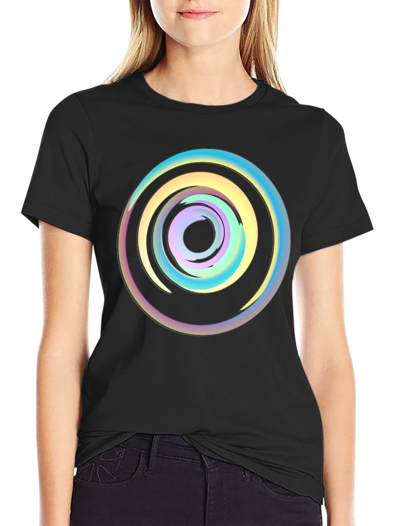 Psychedelic Swirl Graphic Tee - Black Cotton Comfort