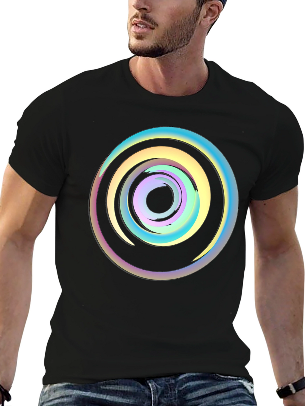 Psychedelic Swirl Graphic Tee - Black Cotton Comfort