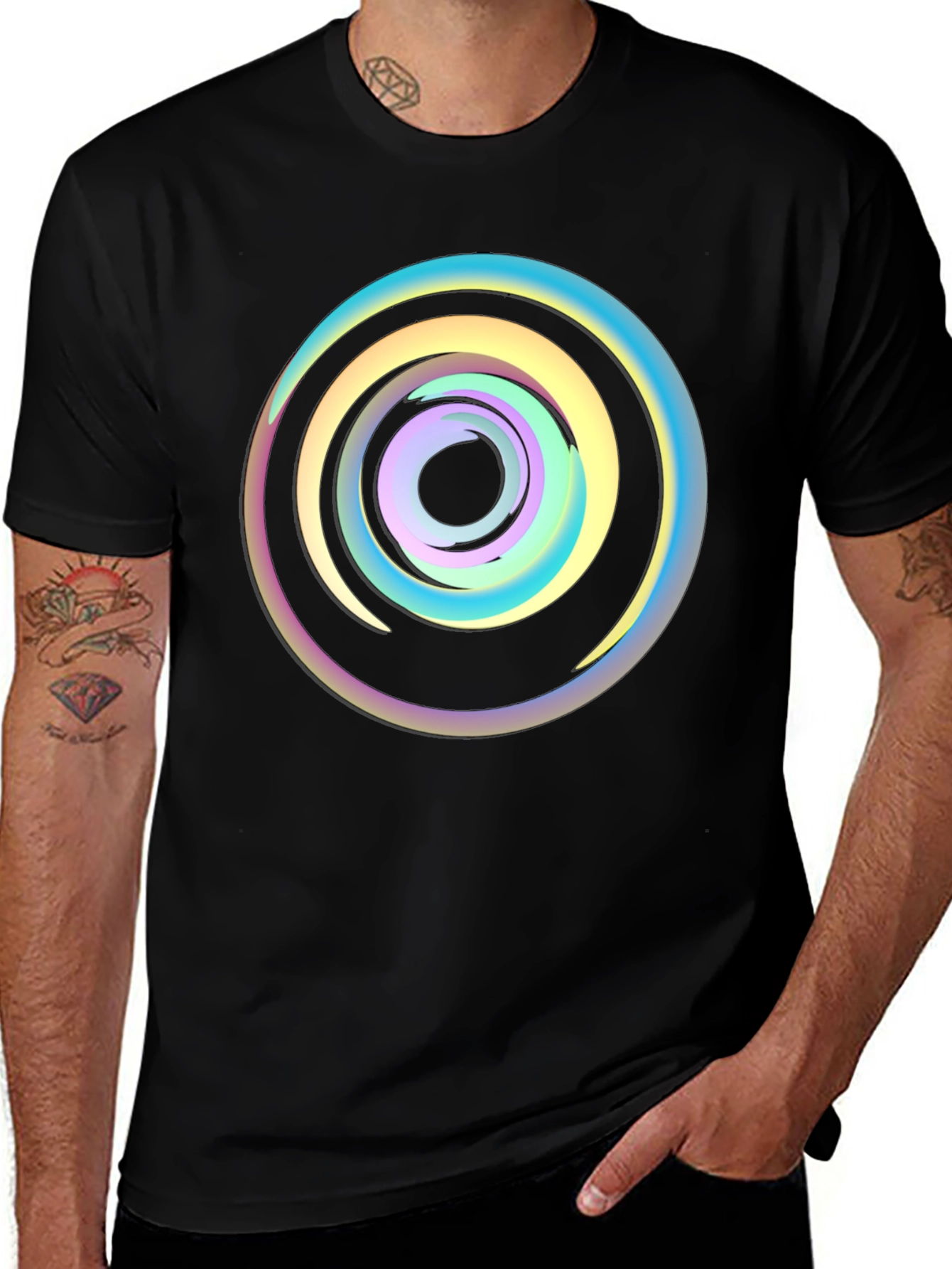 Psychedelic Swirl Graphic Tee - Black Cotton Comfort