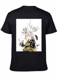 Abstract Floral Print Black T-Shirt
