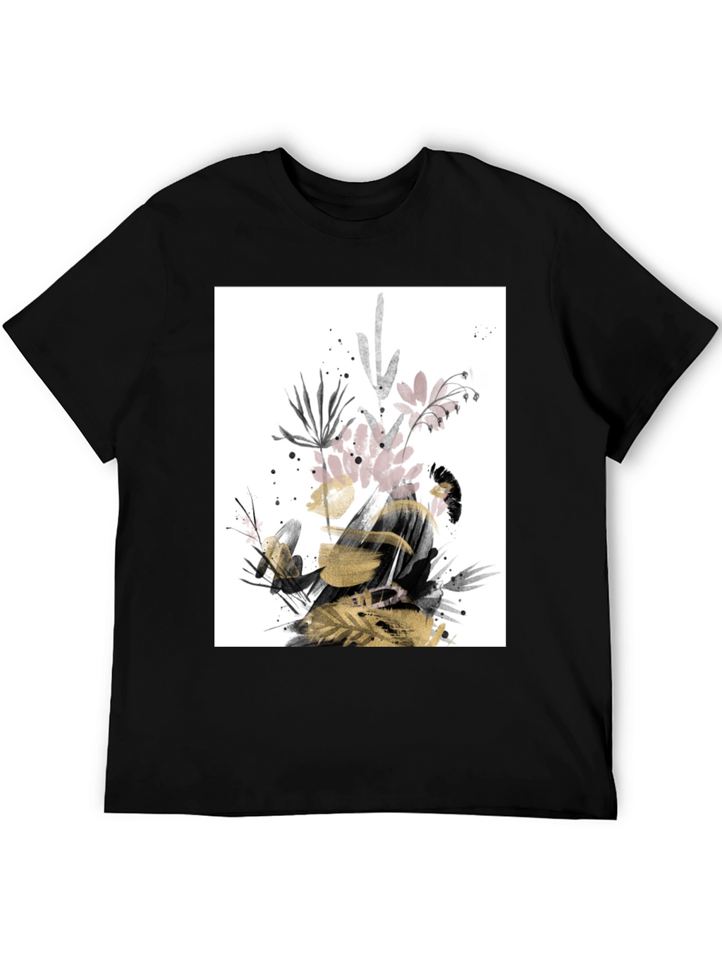 Abstract Floral Print Black T-Shirt