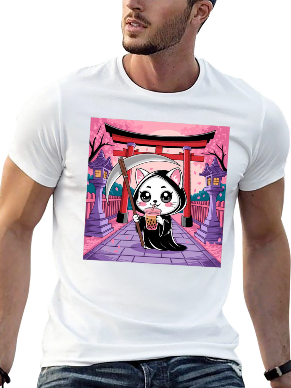 Kawaii Grim Reaper Cat T-Shirt